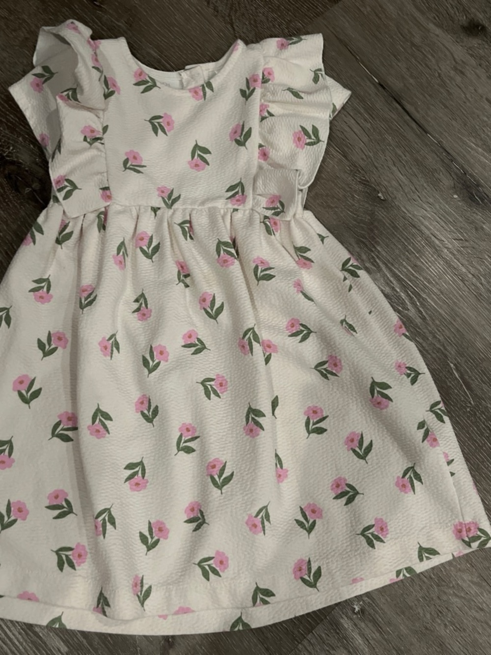 Zara White Floral Ruffle Sleeve Dress - Pink & Green